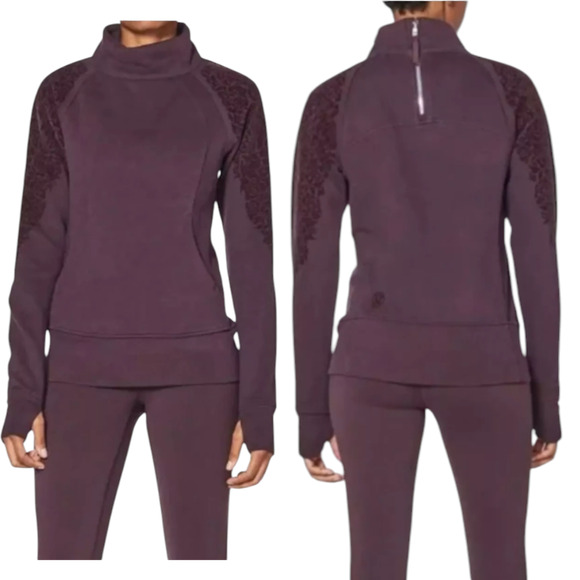 Lululemon Purple Velvet Floral Flock Pullover Sweatshirt in Black Cherry Size 4 - Picture 1 of 8